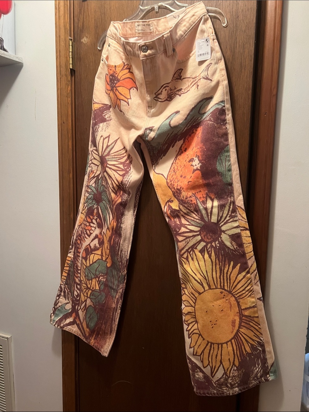 Free People Cream Sunflower & Nature Print Wide-Leg Pants - Picture 2 of 7